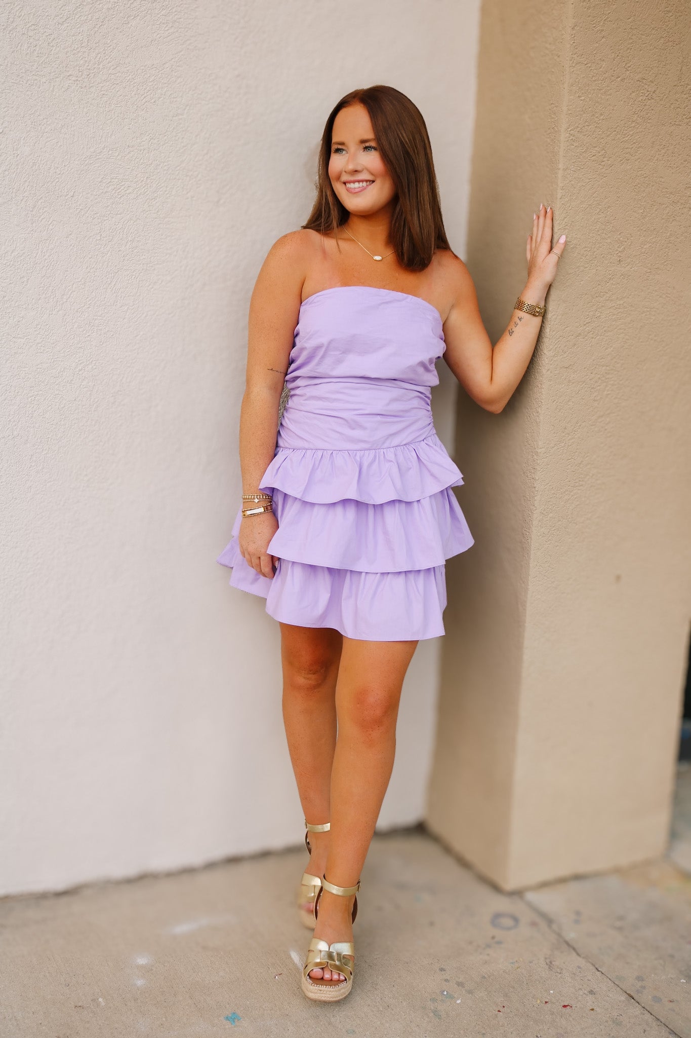 Strapless Tiered Mini Dress- Purple Strapless Tiered Mini Dress- Purple