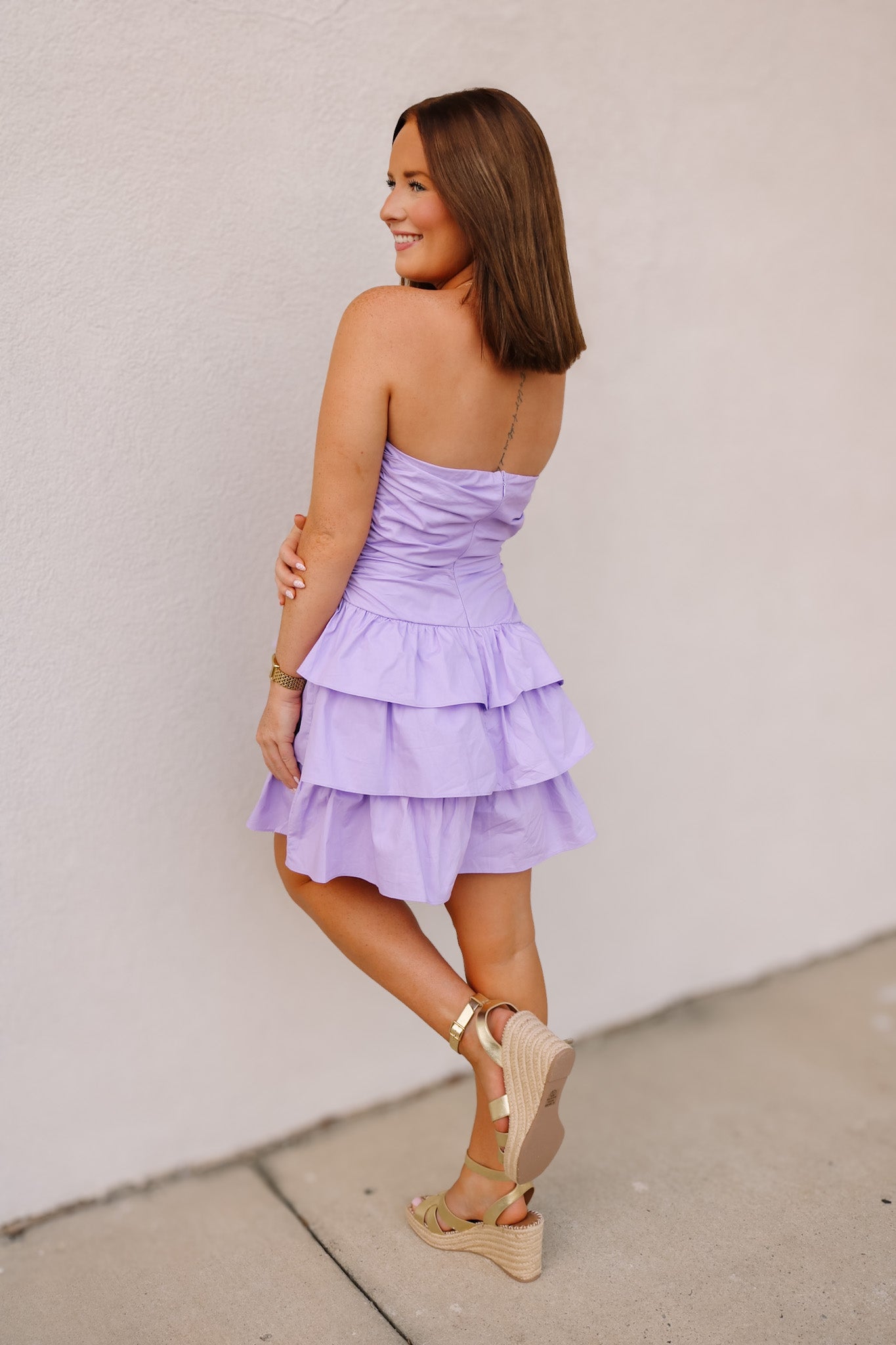 Strapless Tiered Mini Dress- Purple