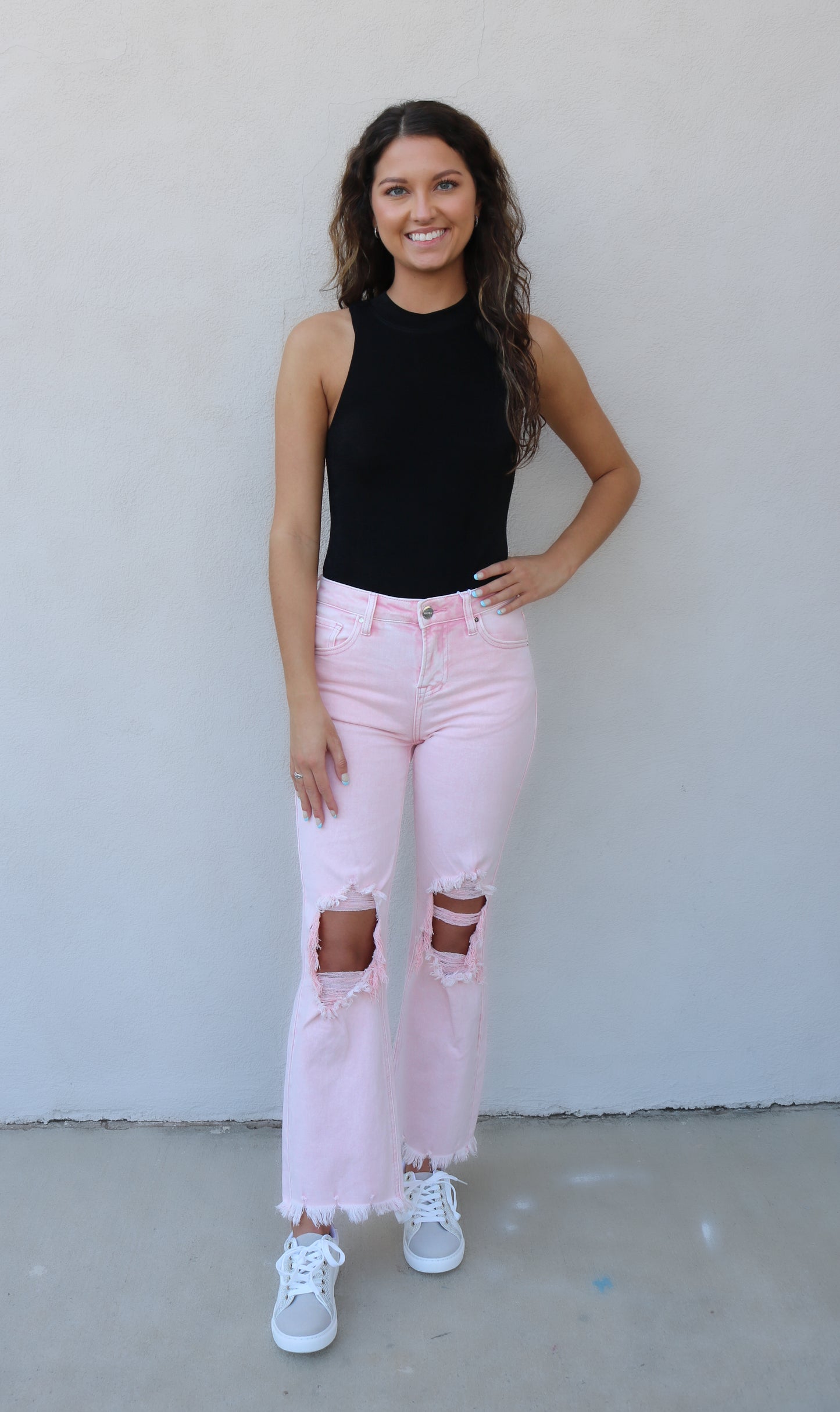 Nikki Distressed Jeans- Acid Pink