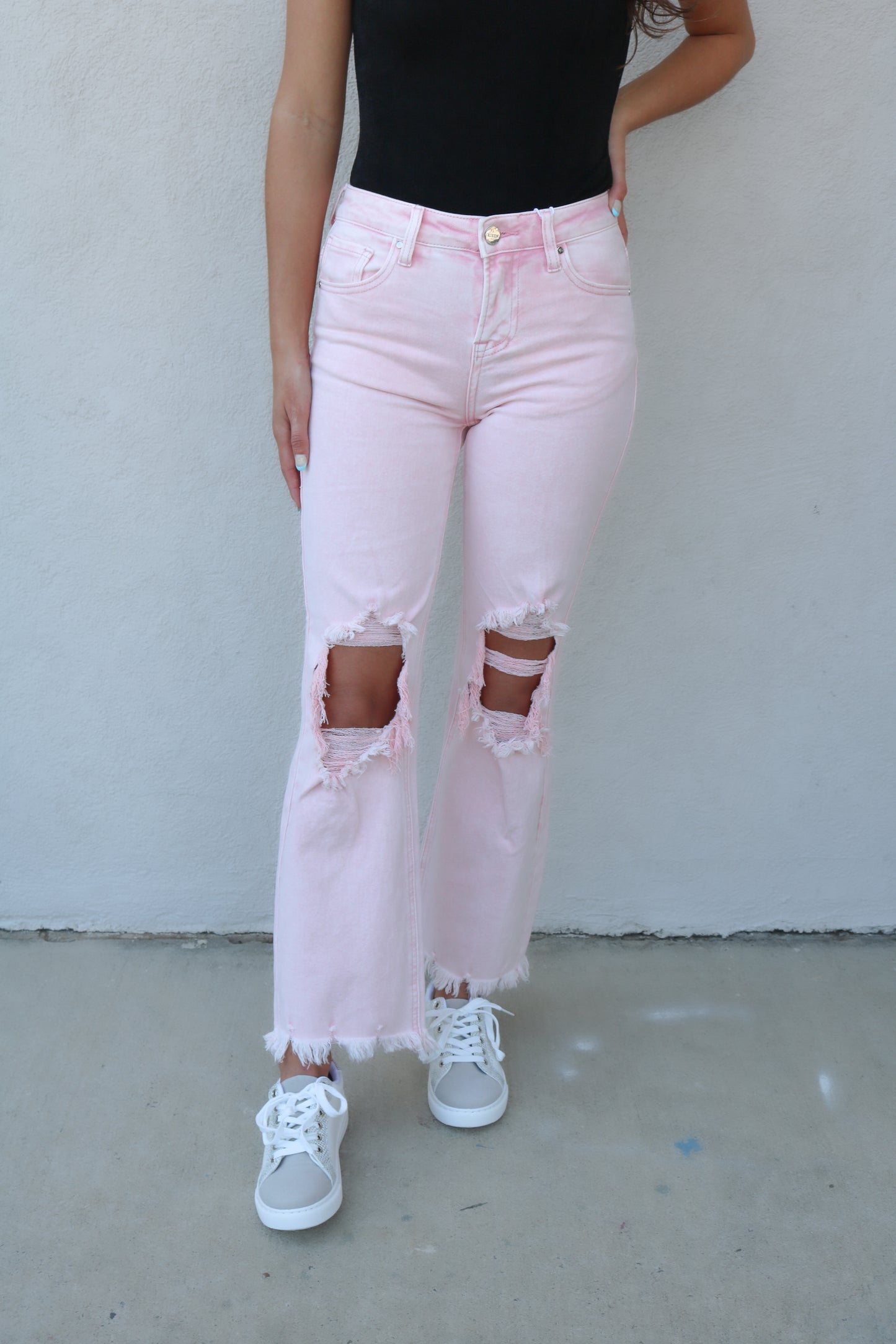 Nikki Distressed Jeans- Acid Pink