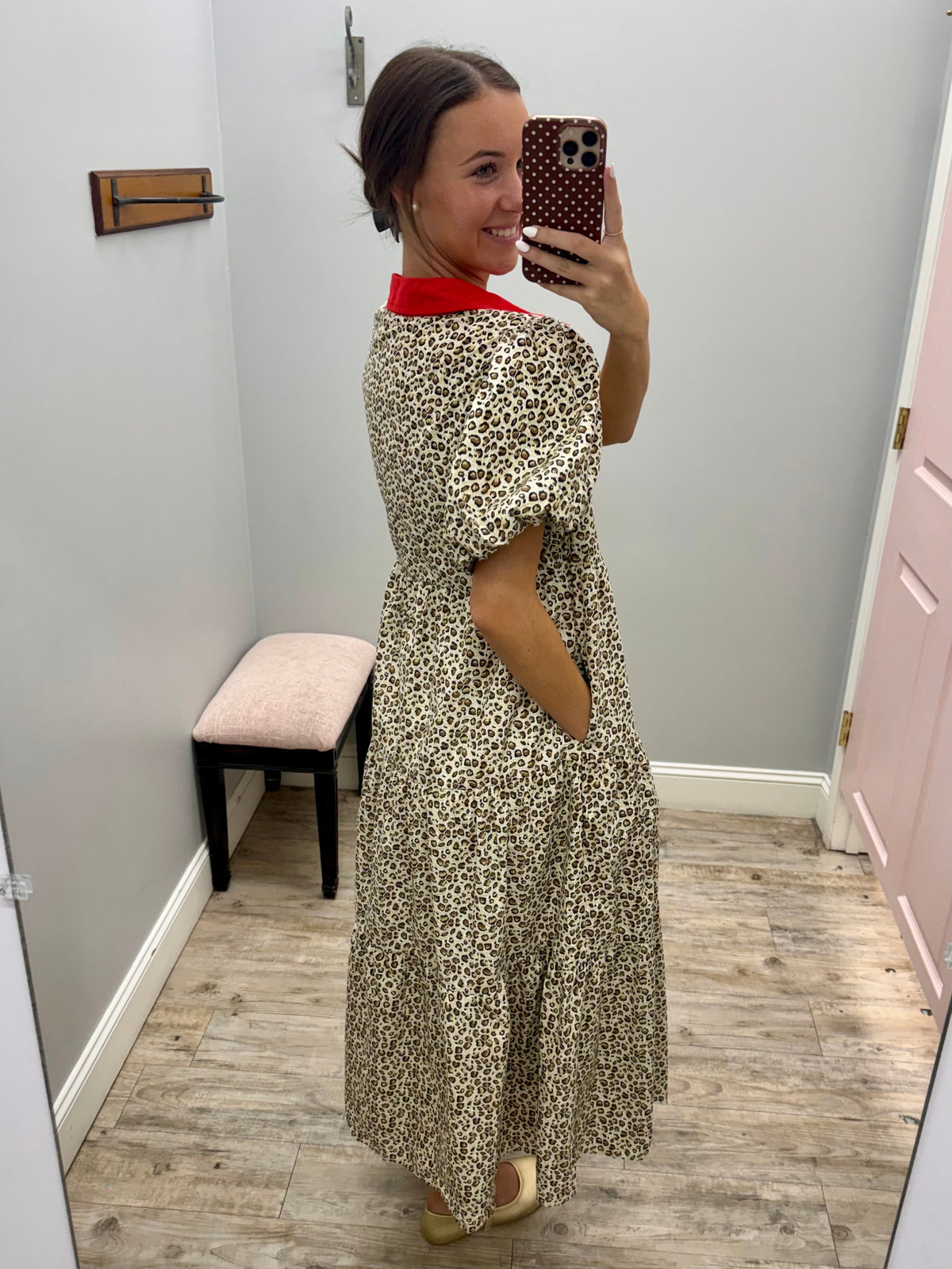 Leopard & Red Trim Maxi Dress