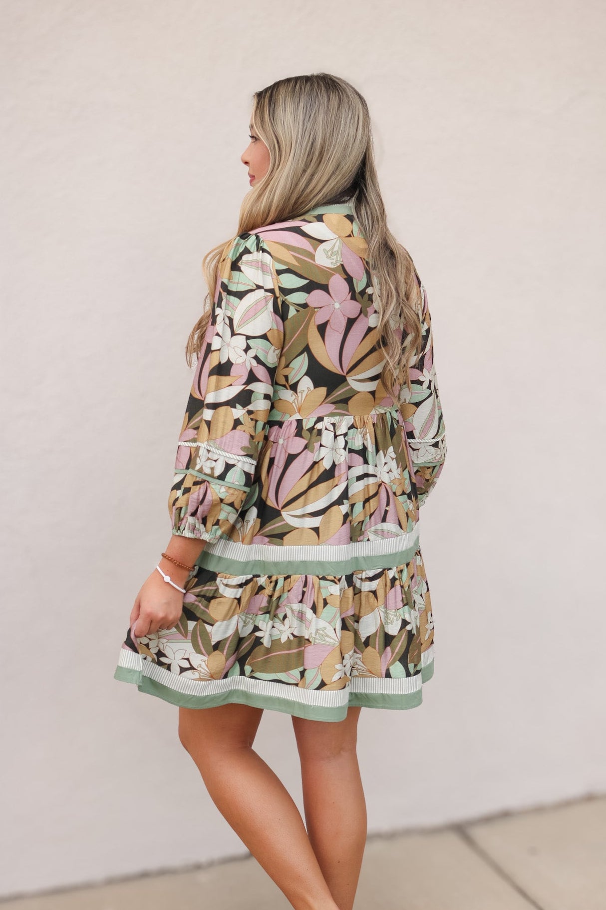 Floral Tiered Long Sleeve Dress