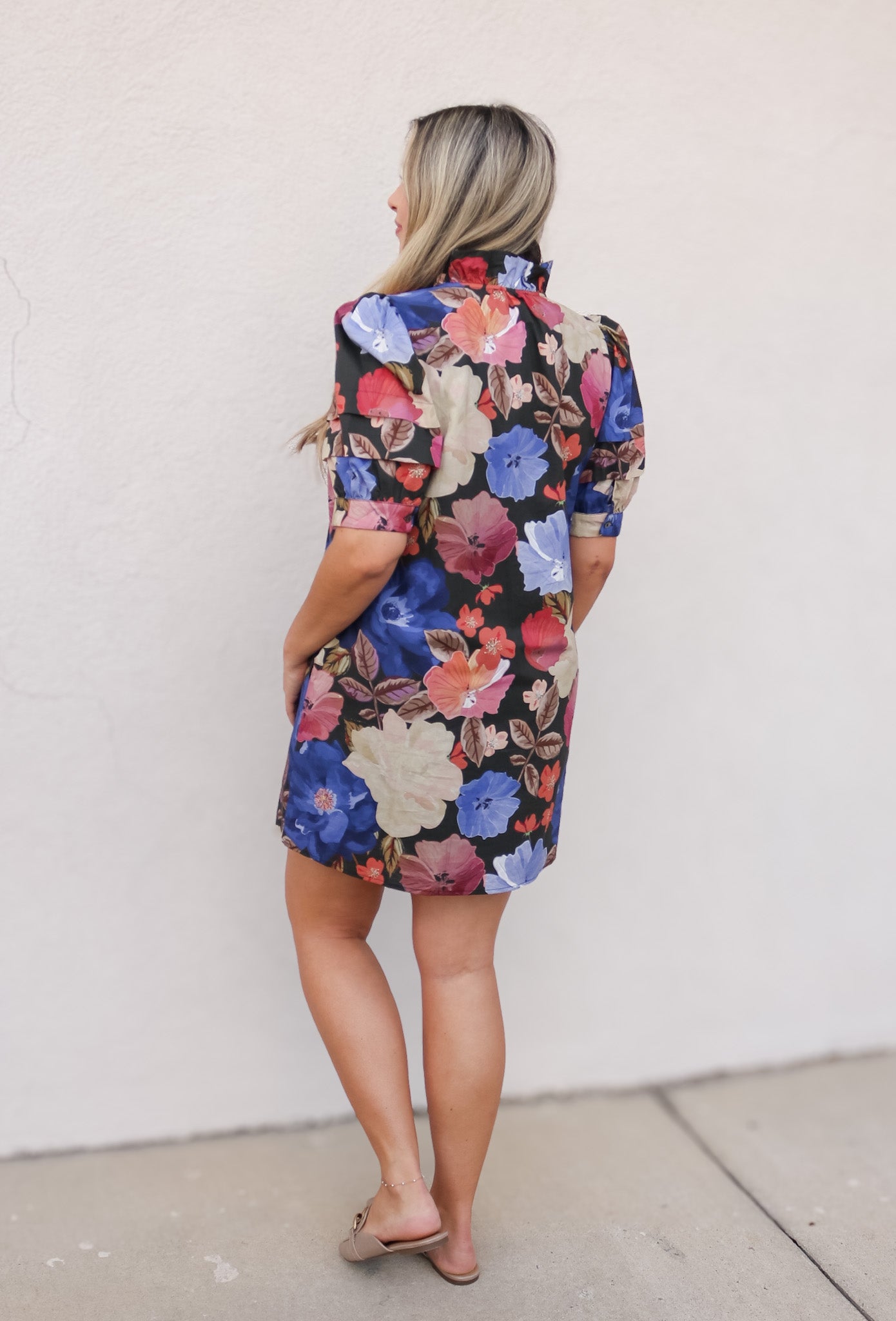 Bold Floral Button Front Mini Dress