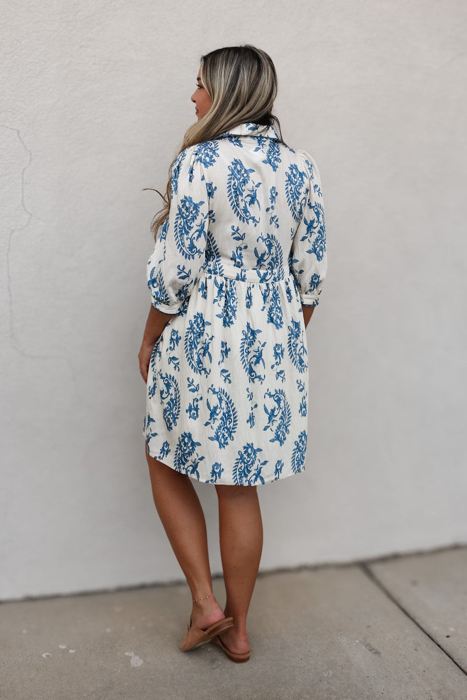 Blue & Cream Button Front Dress