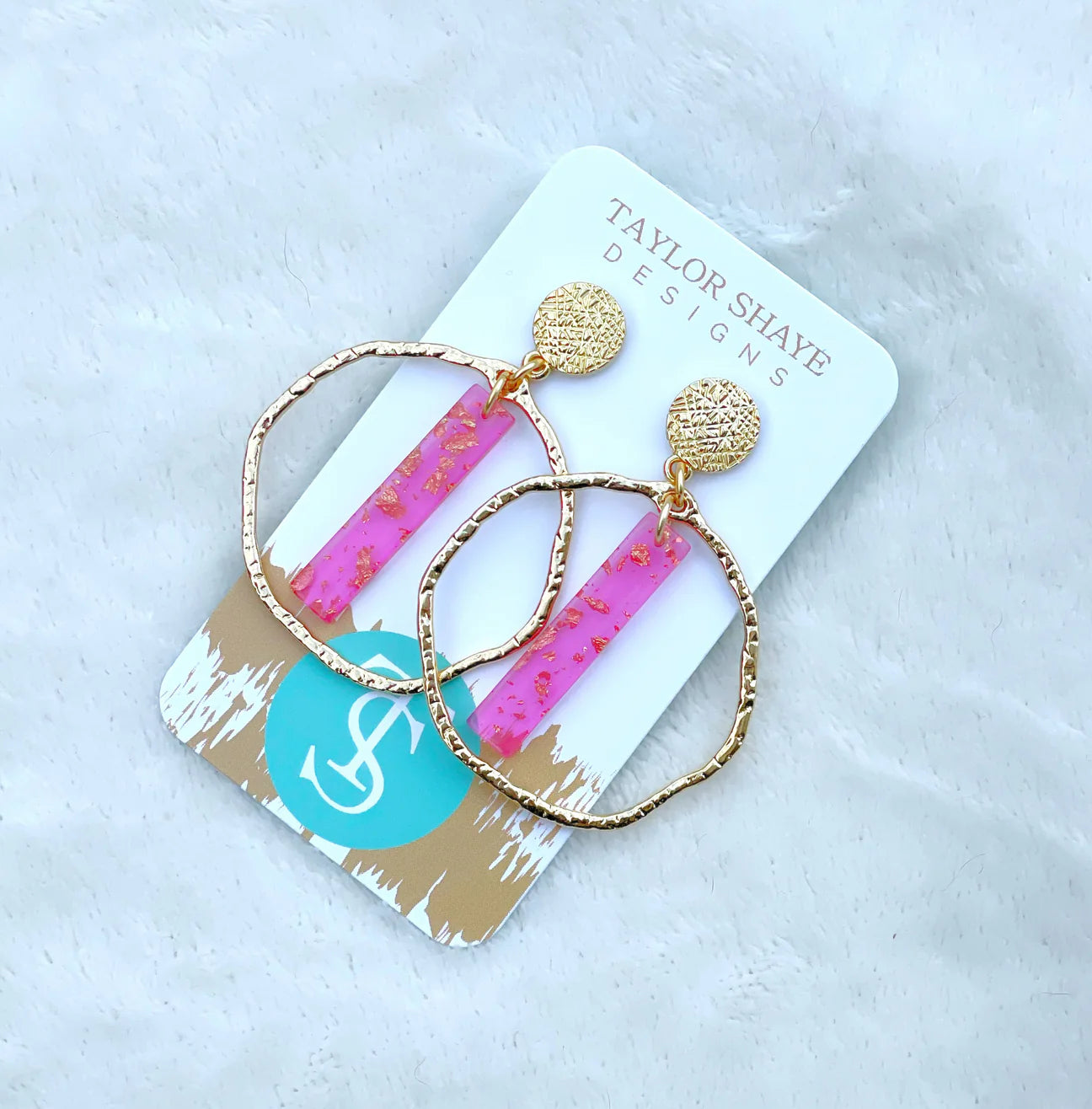 Taylor Shaye Pink & Gold Hoop Earrings