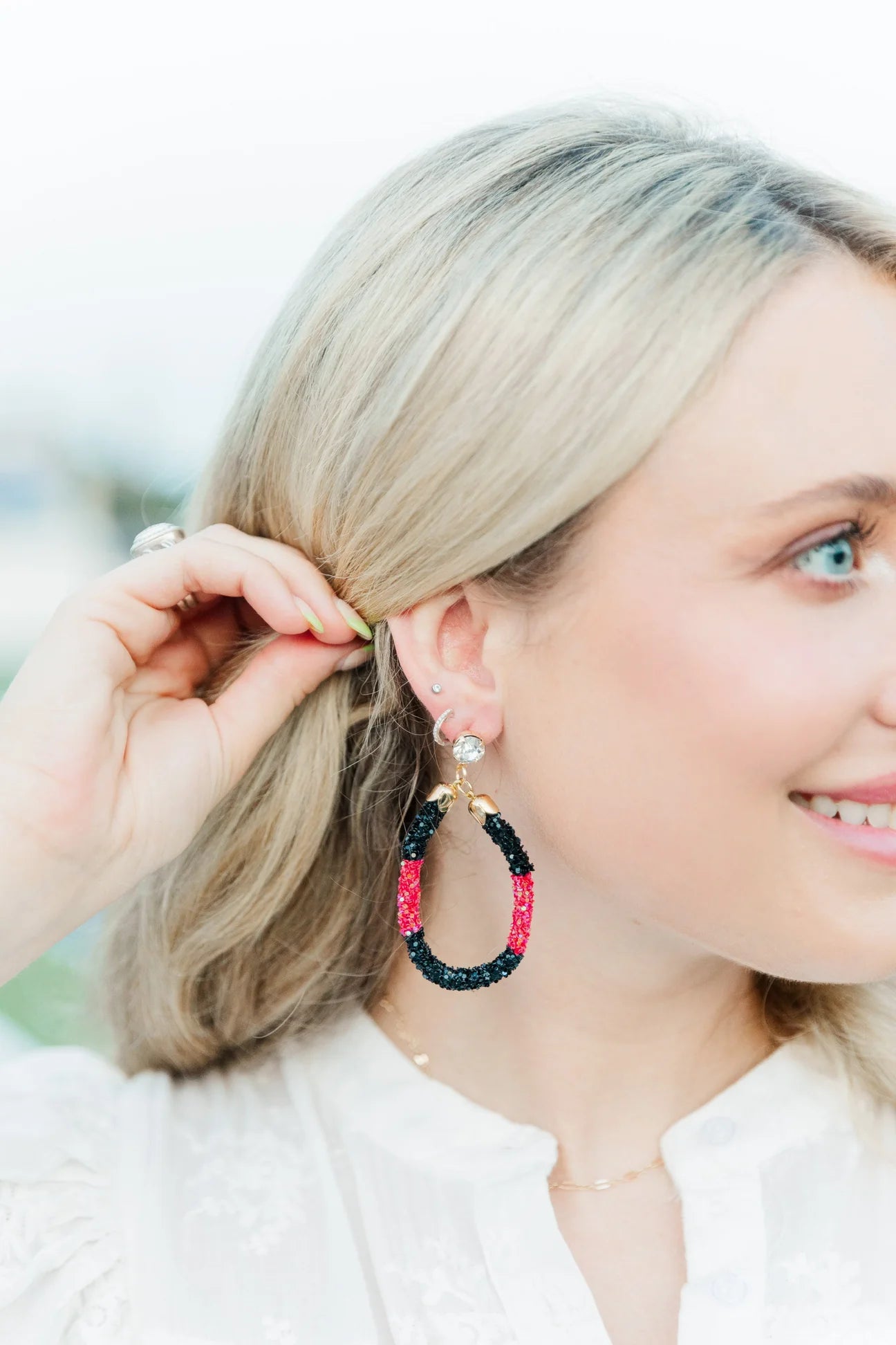 Taylor Shaye Black & Red Teardrop Earrings