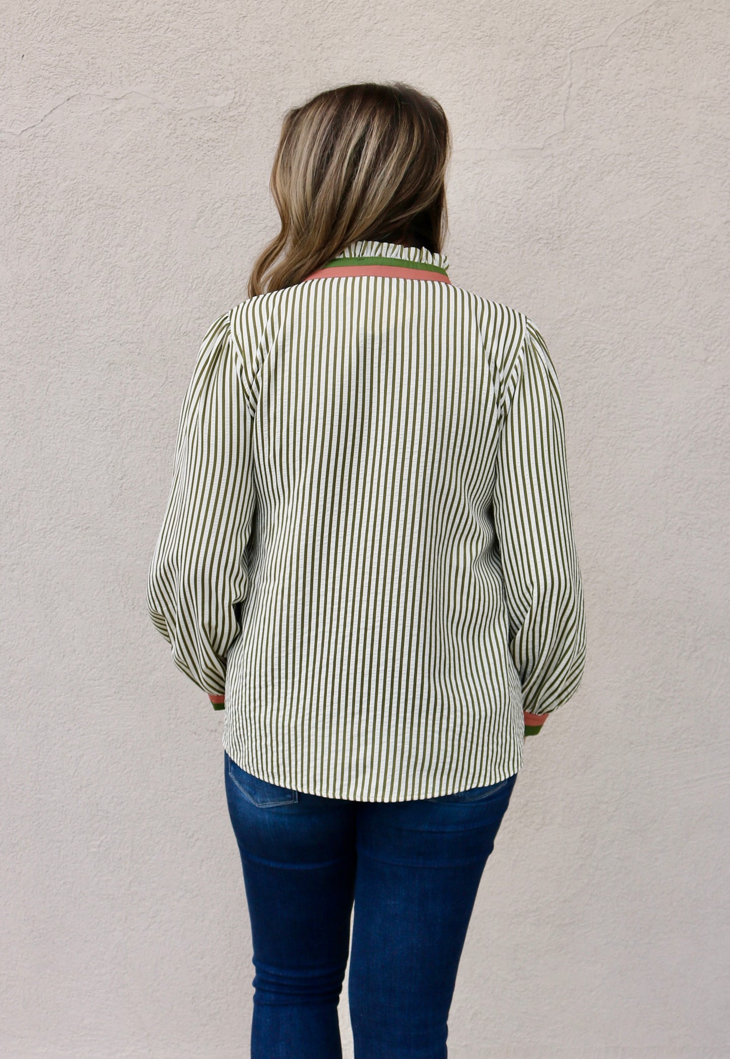 Striped Button Front Top- Green