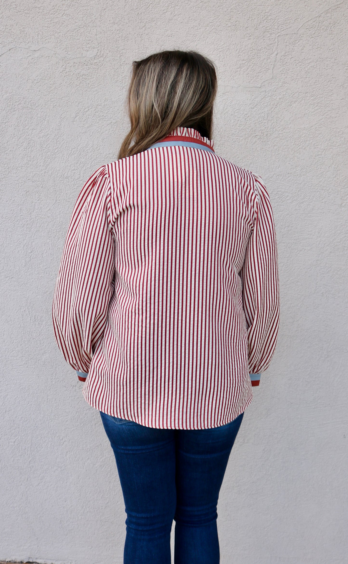 Striped Button Front Top- Rust