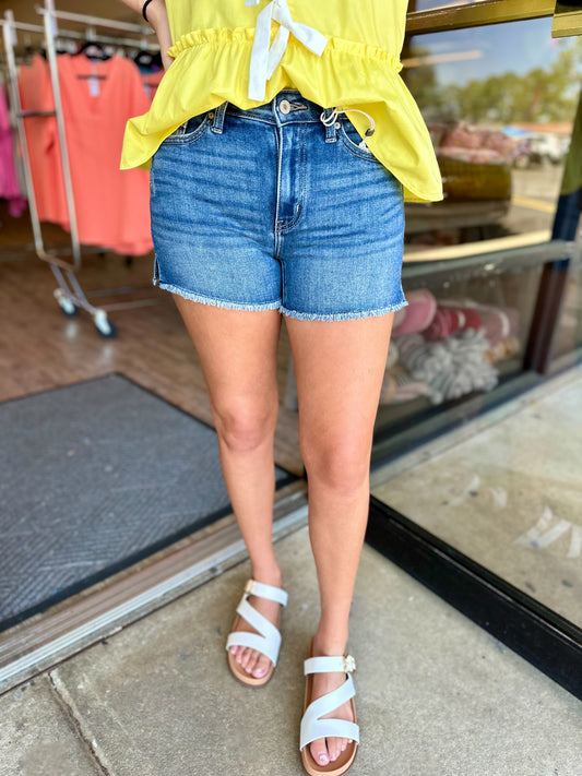 Lola Split Hem Denim Shorts