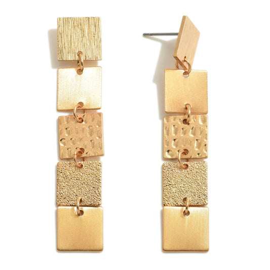 Metal Tone Square Link Drop Earrings
