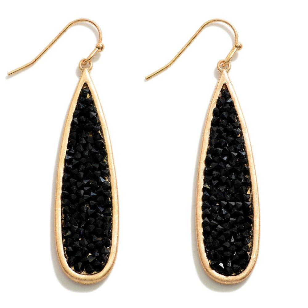 Teardrop Crystal Earrings - Black