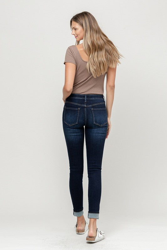 Amber Mid Rise Cuffed Skinny - Dark Wash