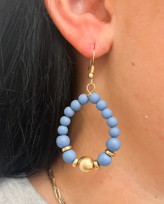 Beaded Oval Hoop Earrings - Blue