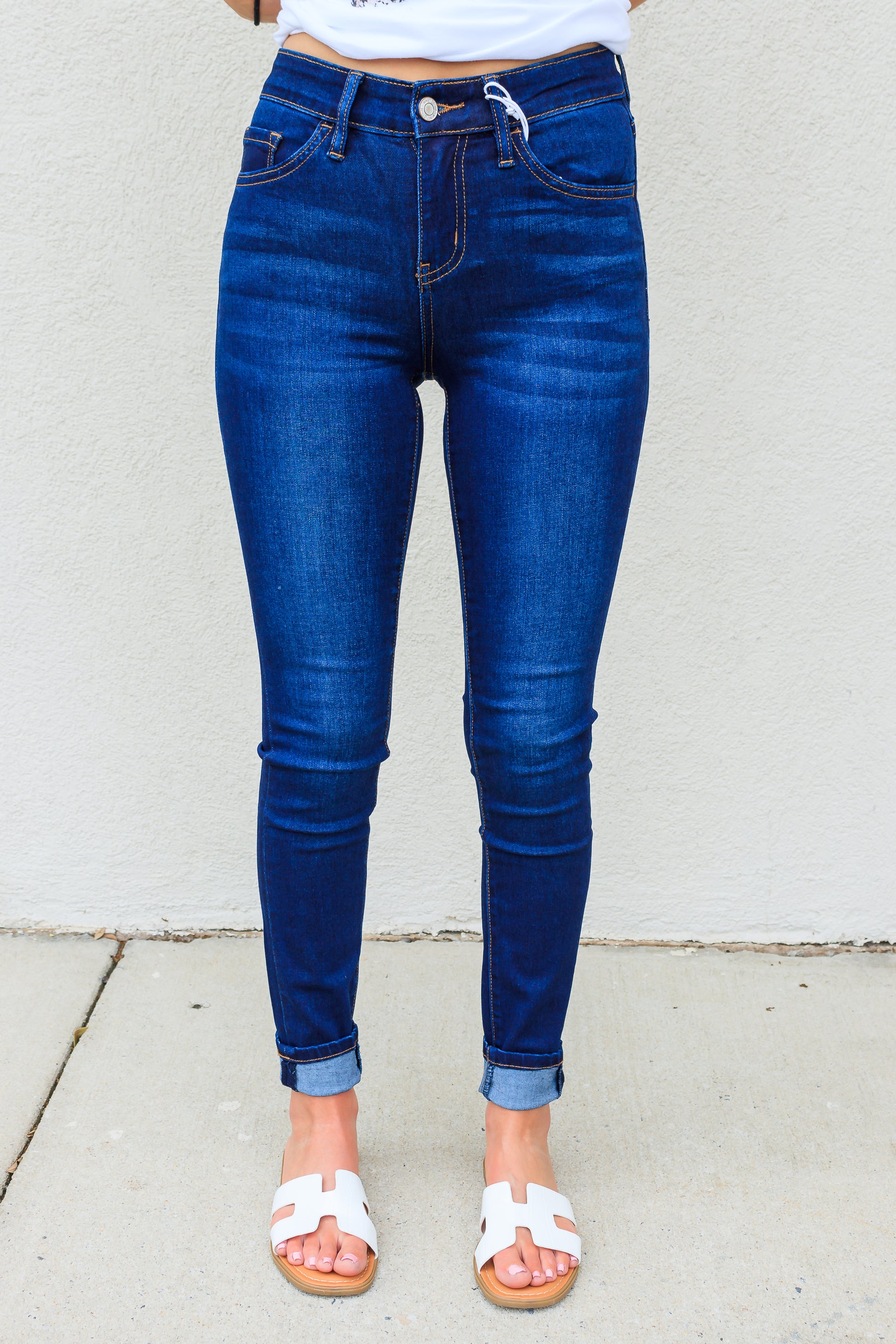 Amber Mid Rise Skinny Jean - Dark Blue Wash