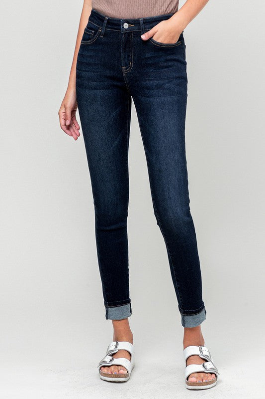 Amber Mid Rise Cuffed Skinny - Dark Wash
