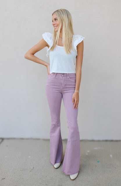 Vervet High Rise Non Distressed Raw Hem Lavender Flares