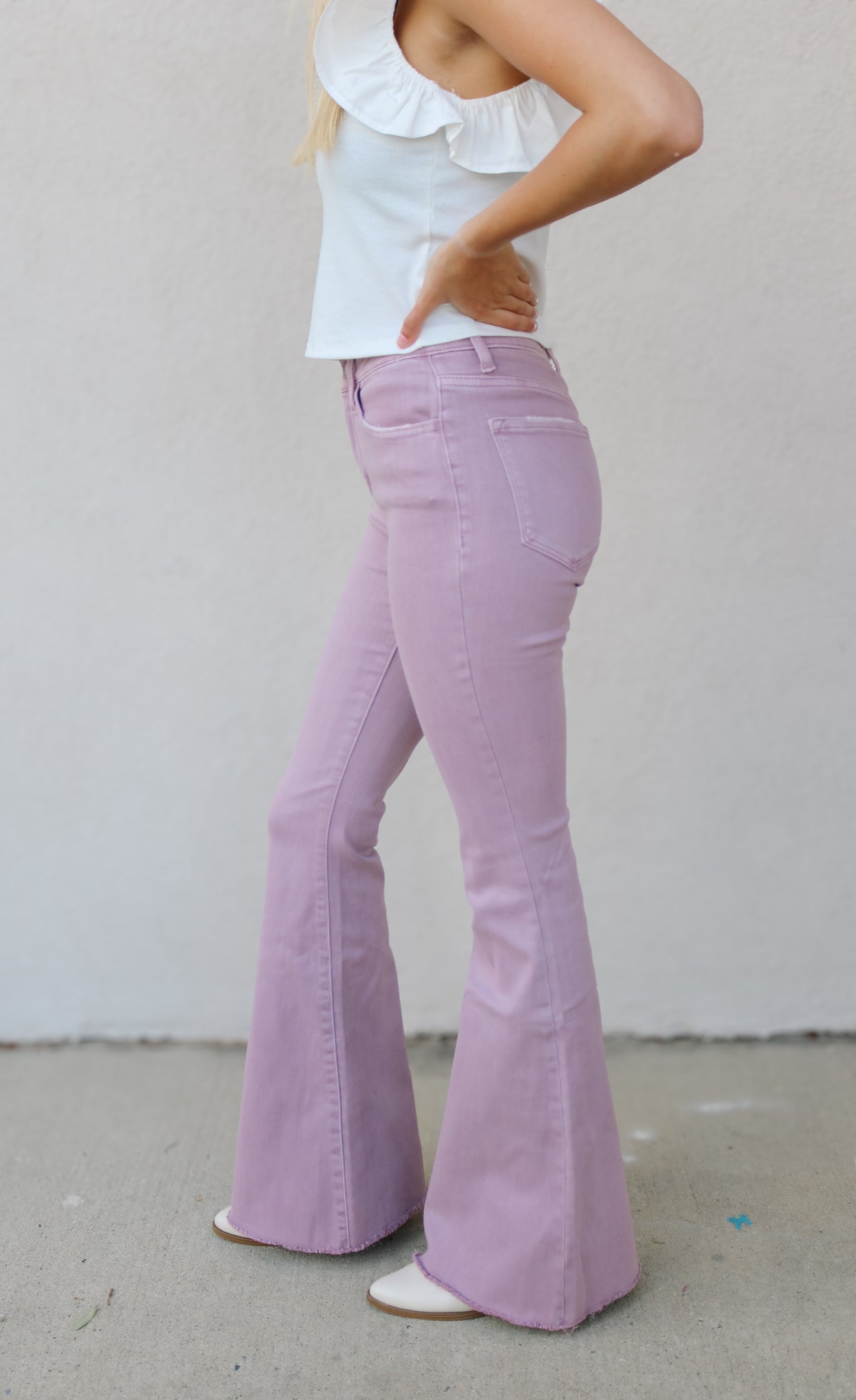 Vervet High Rise Non Distressed Raw Hem Lavender Flares