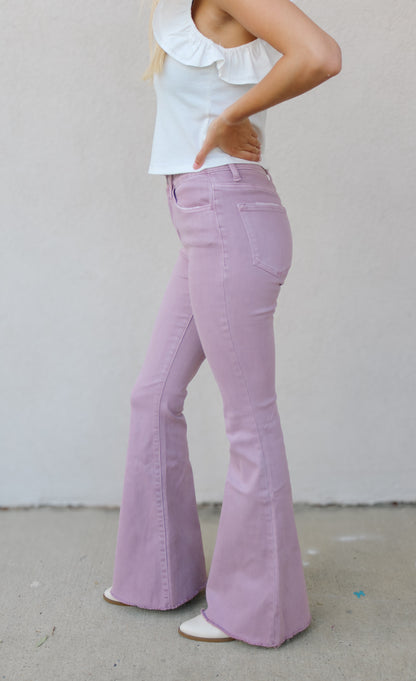 Vervet High Rise Non Distressed Raw Hem Lavender Flares