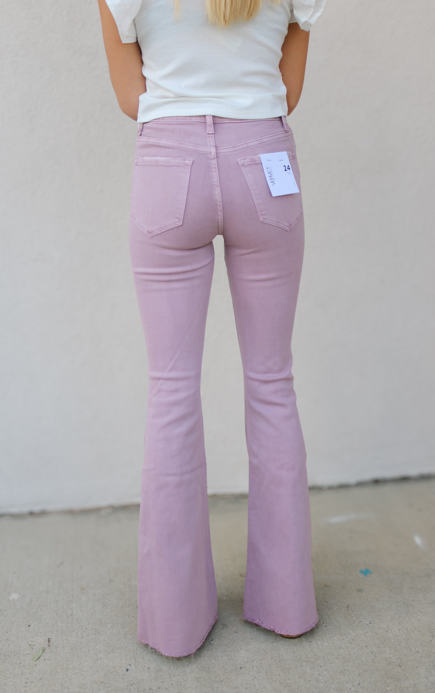 Vervet High Rise Non Distressed Raw Hem Lavender Flares