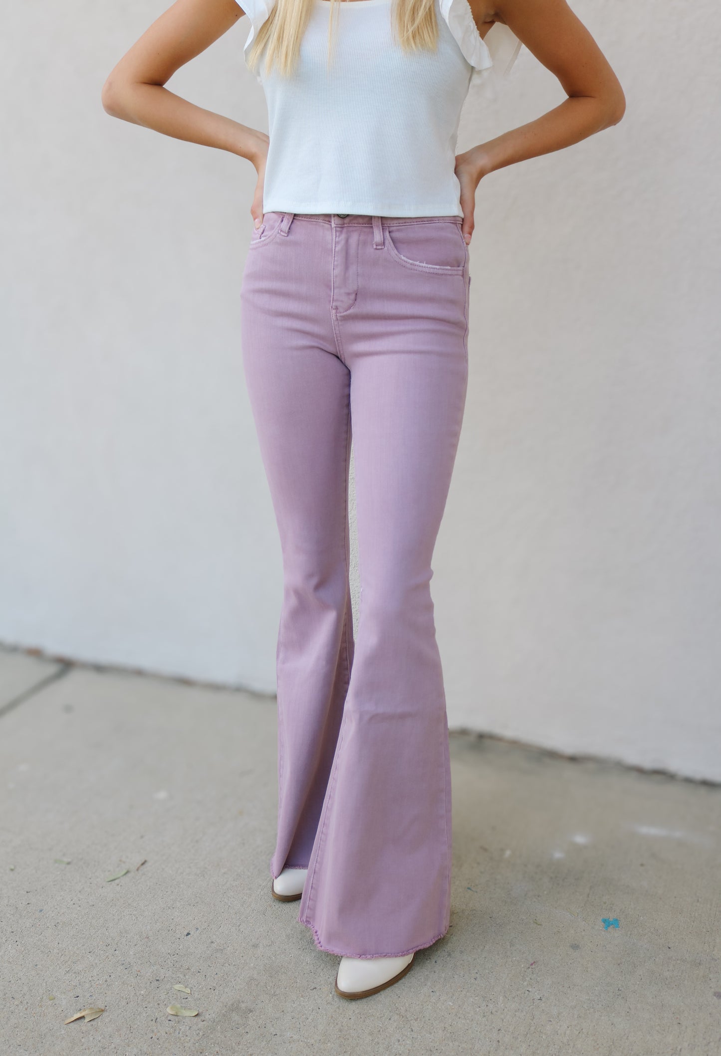 Vervet High Rise Non Distressed Raw Hem Lavender Flares