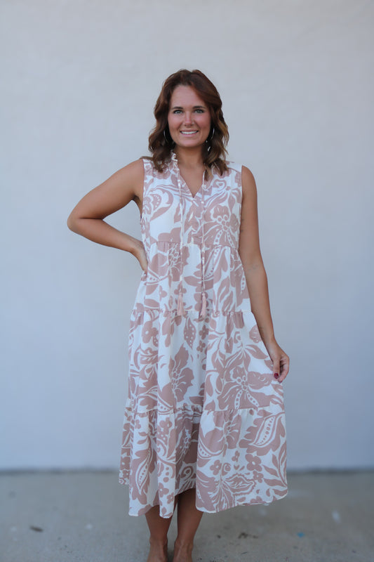 Annalisa Midi Dress- Cream/Taupe