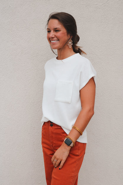 Emmie White Pocket Top