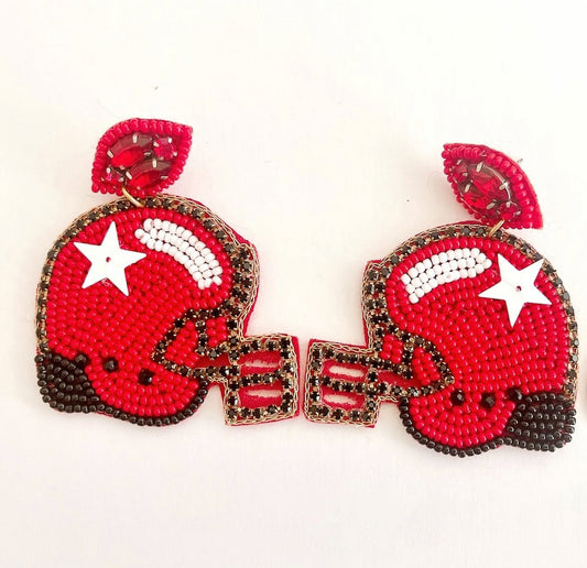 Gameday Red & Black Helmet Earrings