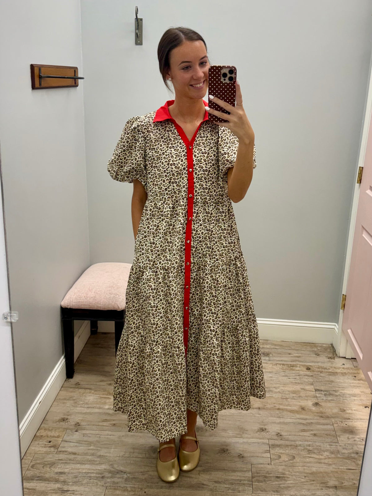 Leopard & Red Trim Maxi Dress