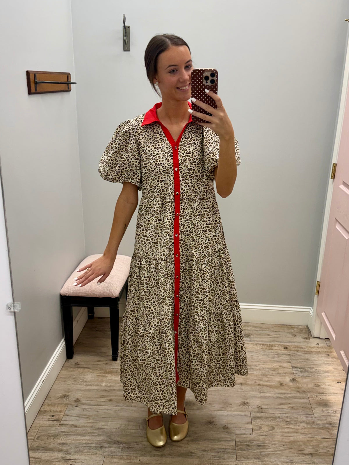 Leopard & Red Trim Maxi Dress