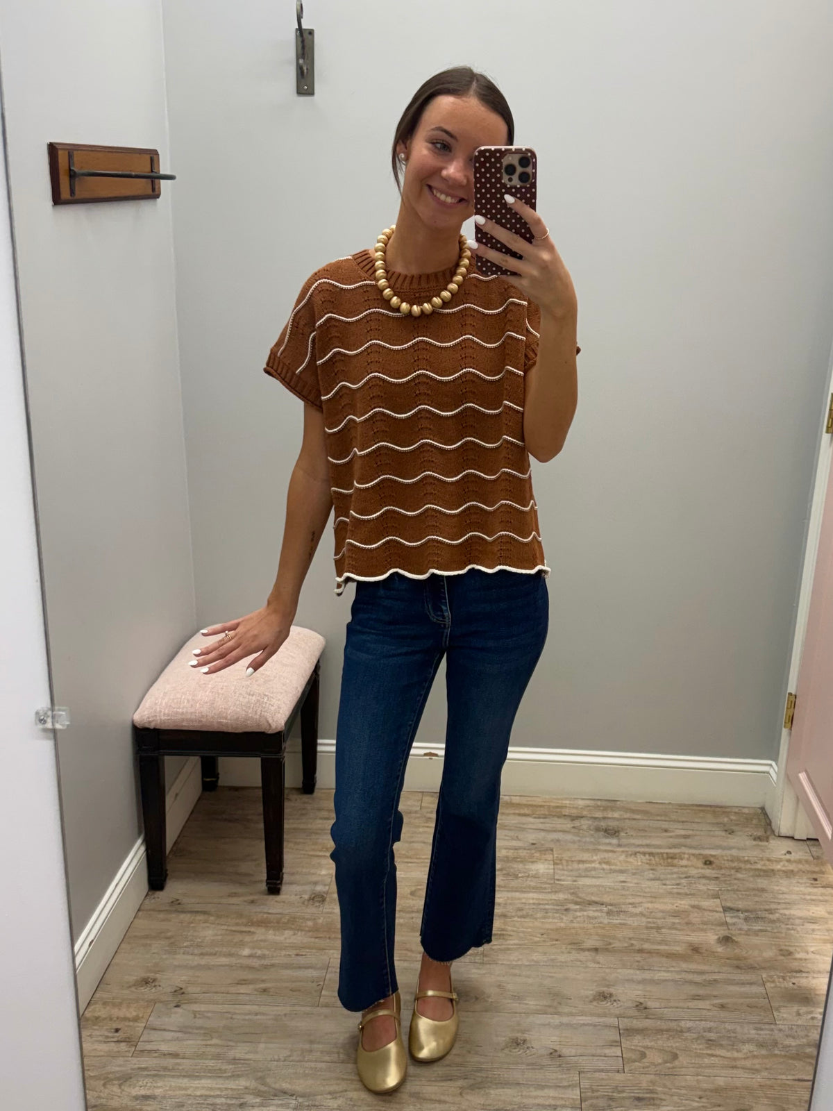Rust & White Wavy Knit Top