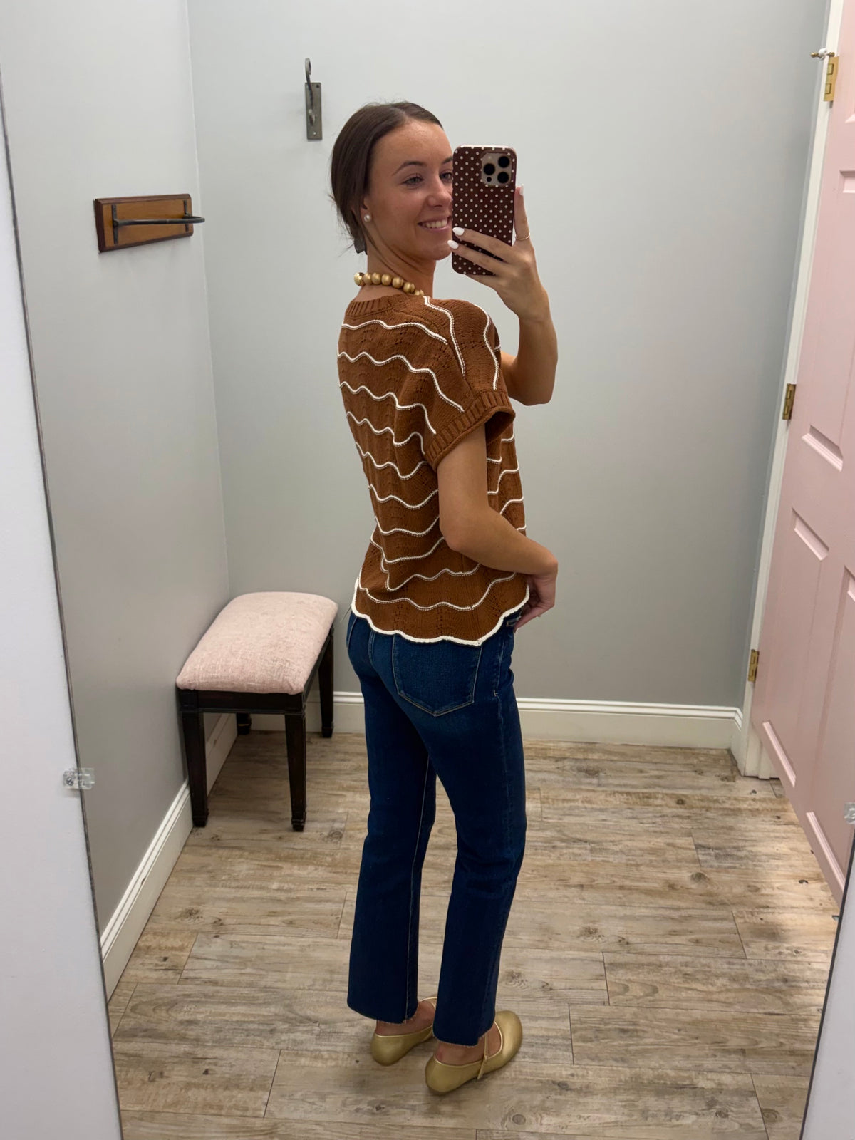 Rust & White Wavy Knit Top