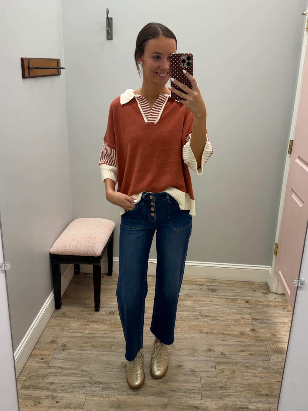 Rust & Ivory Contrast Knit Top