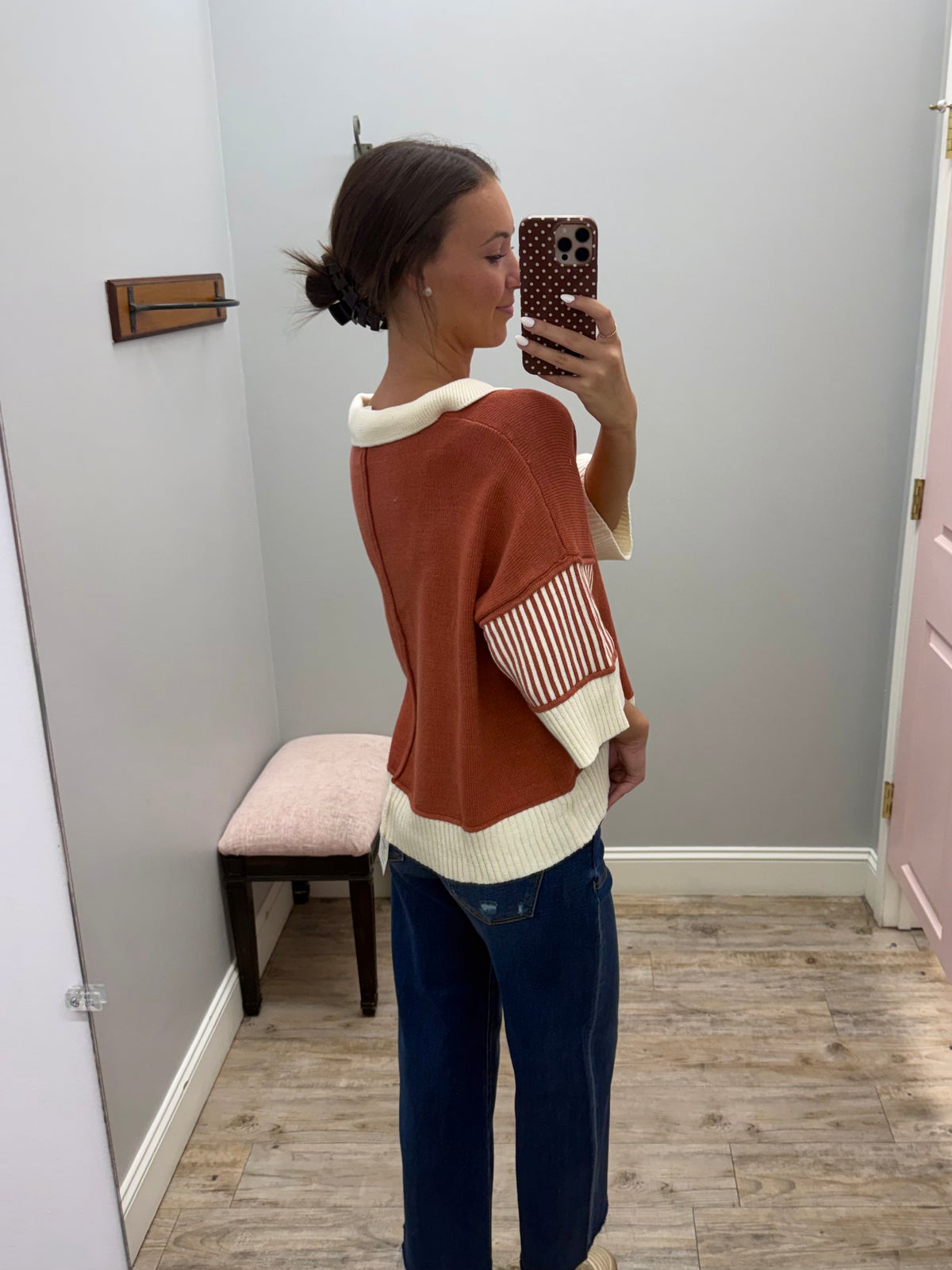 Rust & Ivory Contrast Knit Top