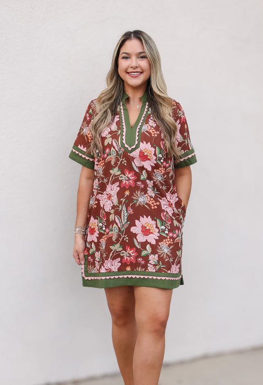 Floral Scallop Trim Shift Dress
