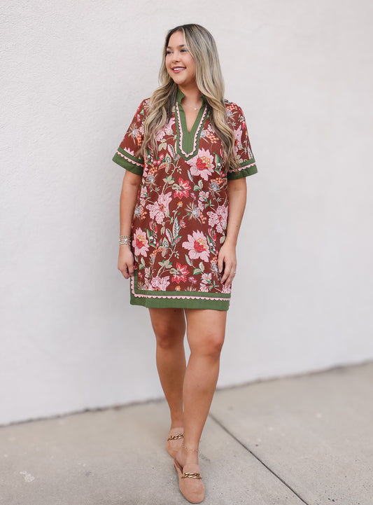 Floral Scallop Trim Shift Dress