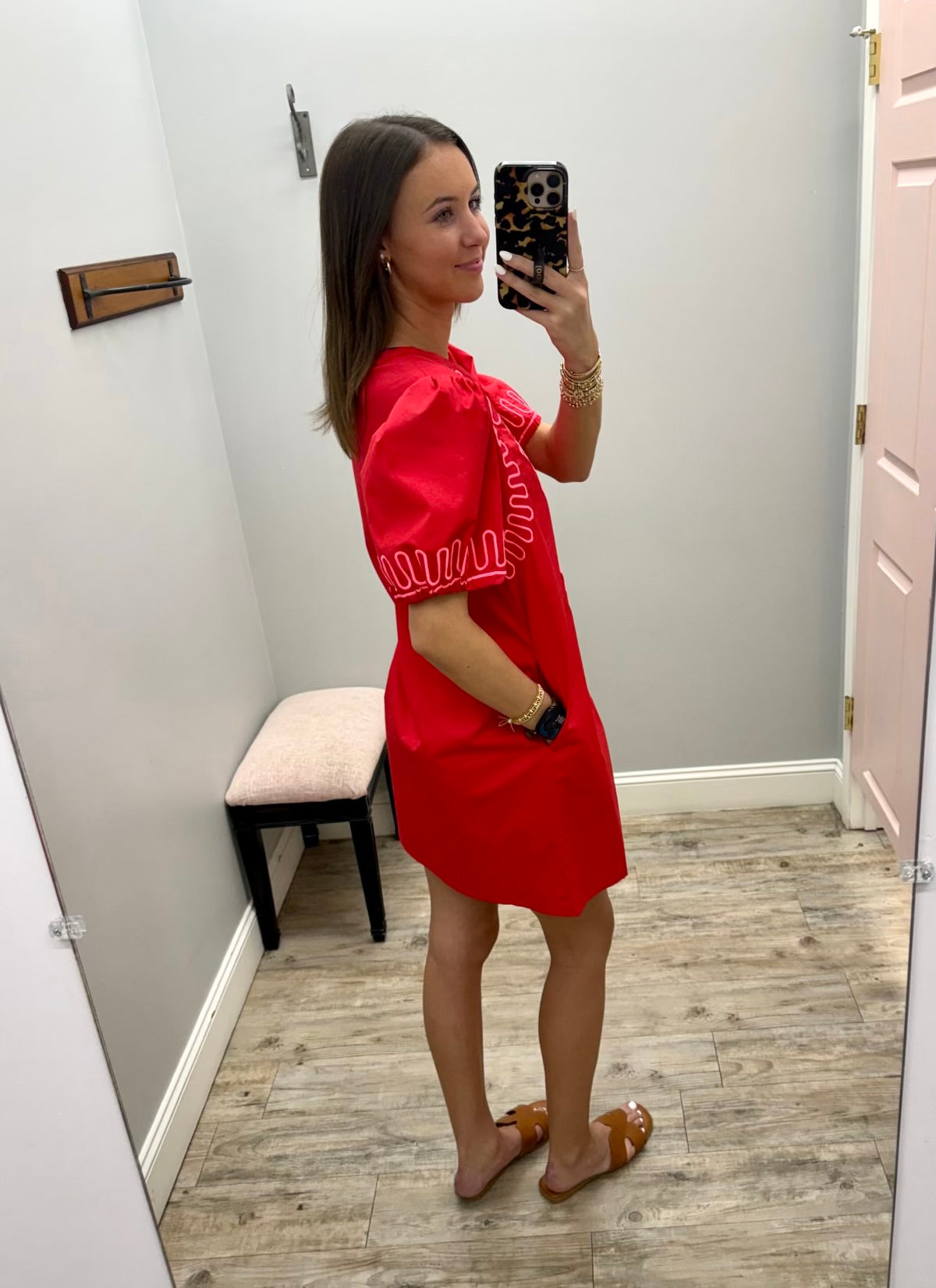 Red & Pink Embroidered Mini Dress