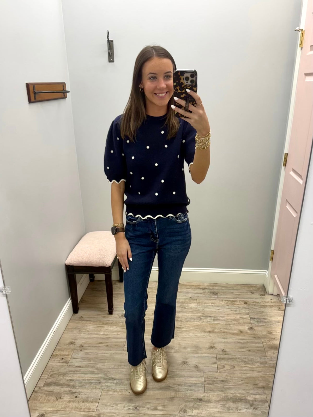 Dotted in Navy Sweater Top