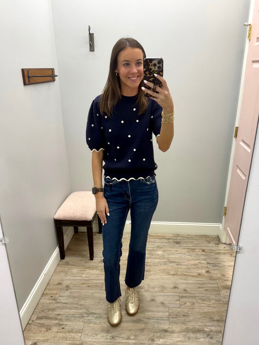 Dotted in Navy Sweater Top