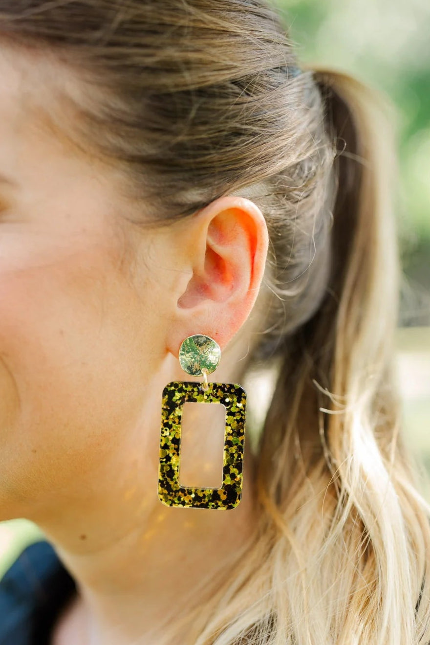 Taylor Shaye Black & Gold Rectangle Earrings