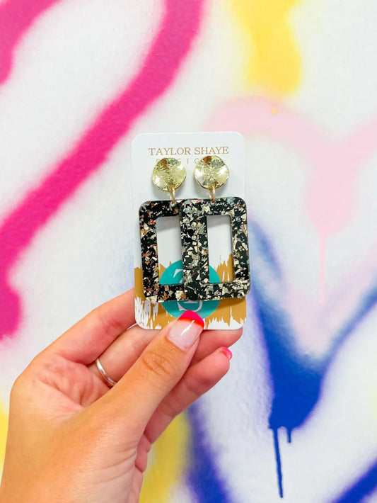 Taylor Shaye Black & Gold Rectangle Earrings