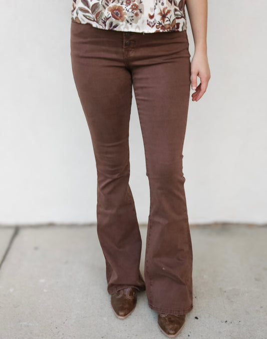 Mica Chocolate Five Button Flare Jeans