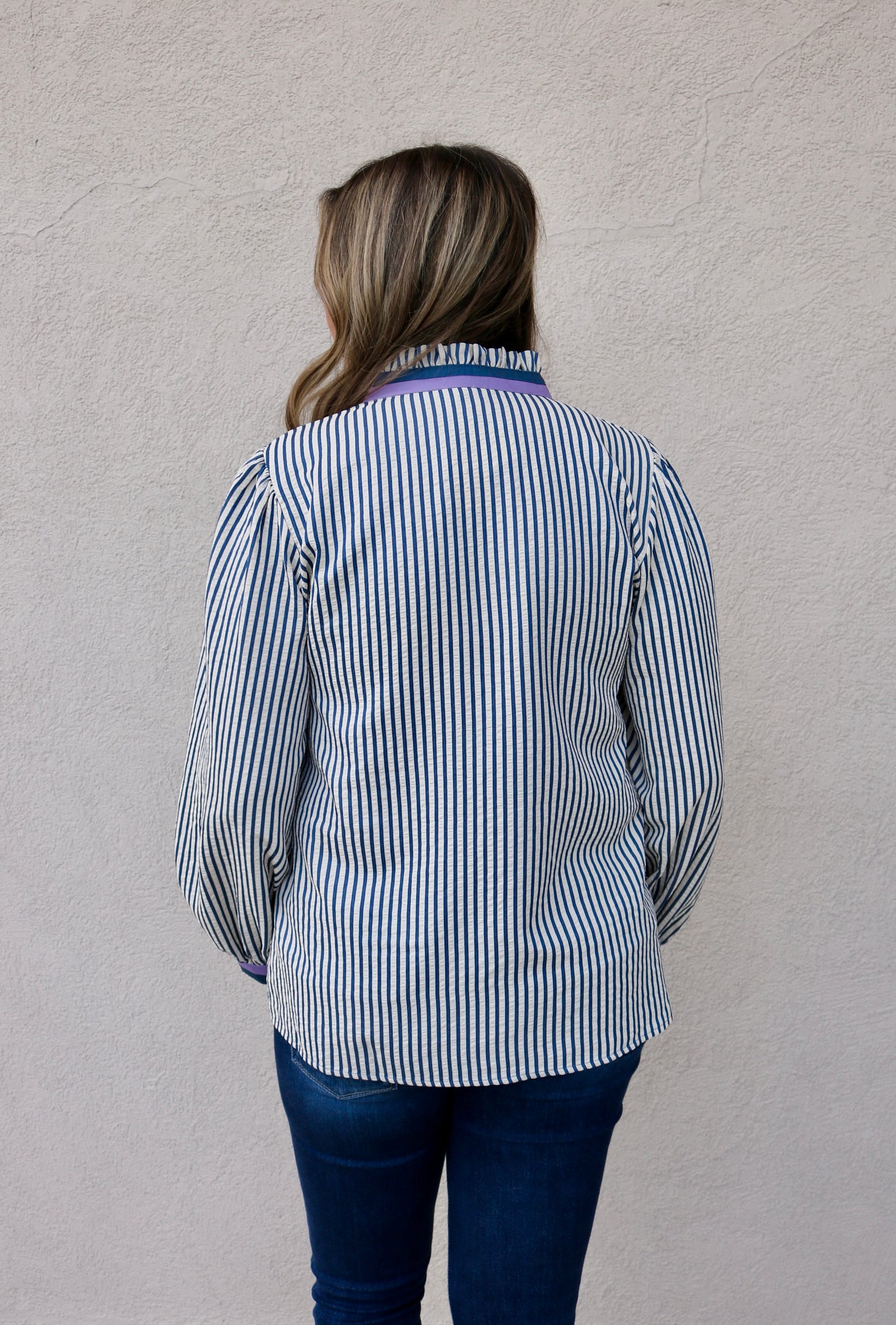 Striped Button Front Top- Blue