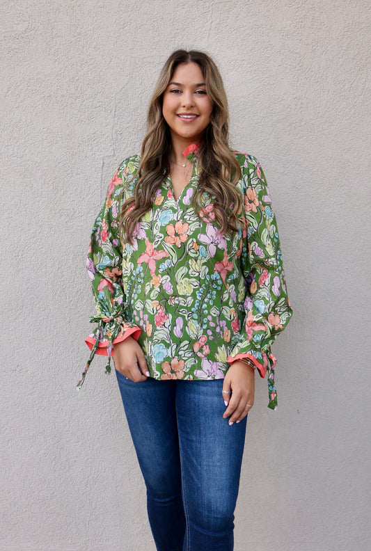 Floral Tie Sleeve Top