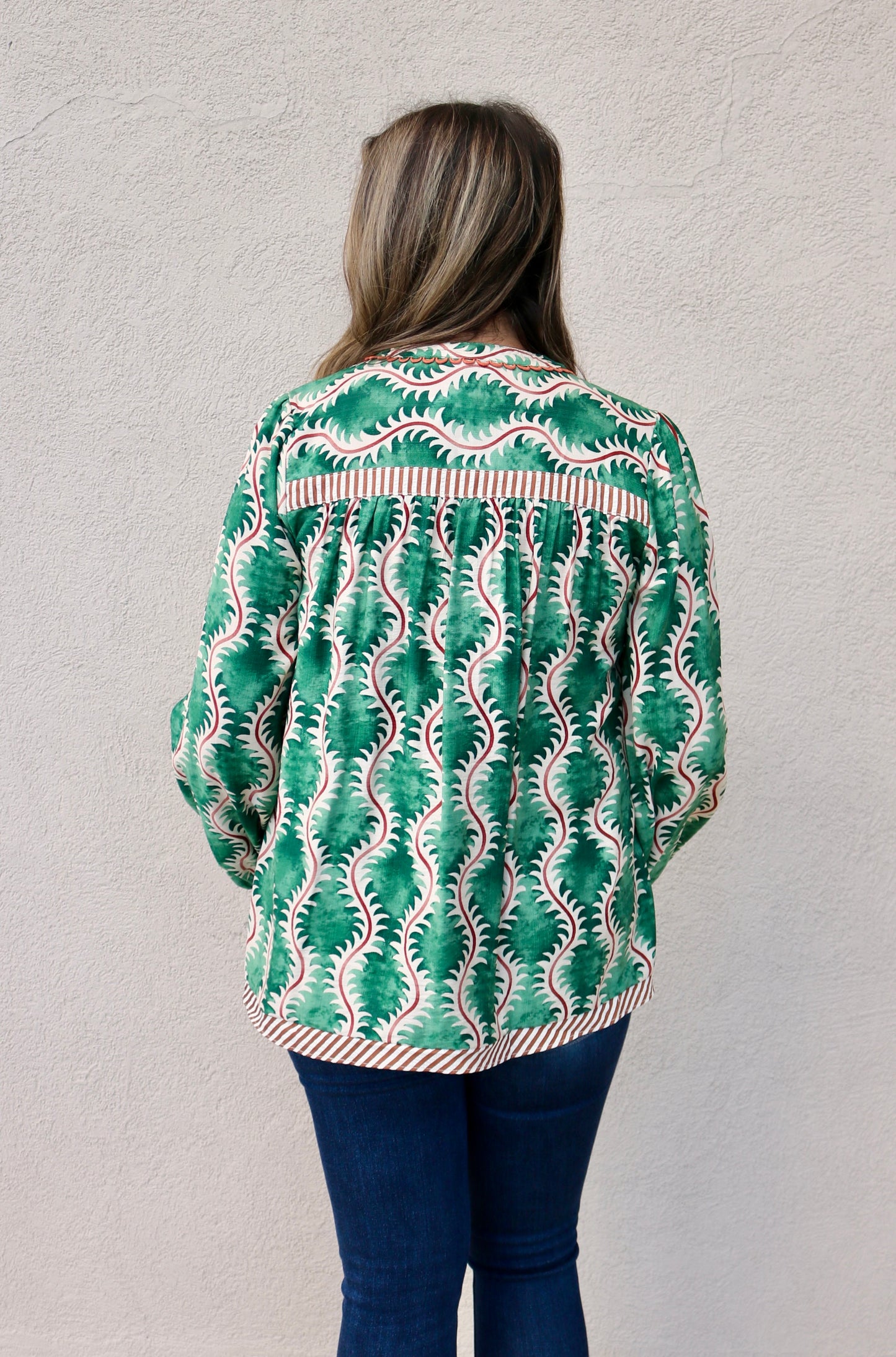 Green & Rust Abstract Print Top