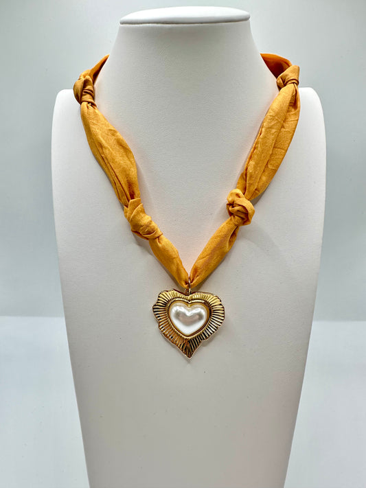 Mustard Heart Scarf Necklace