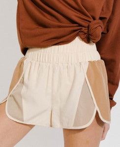 Kaylee Color-Block Shorts - Beige