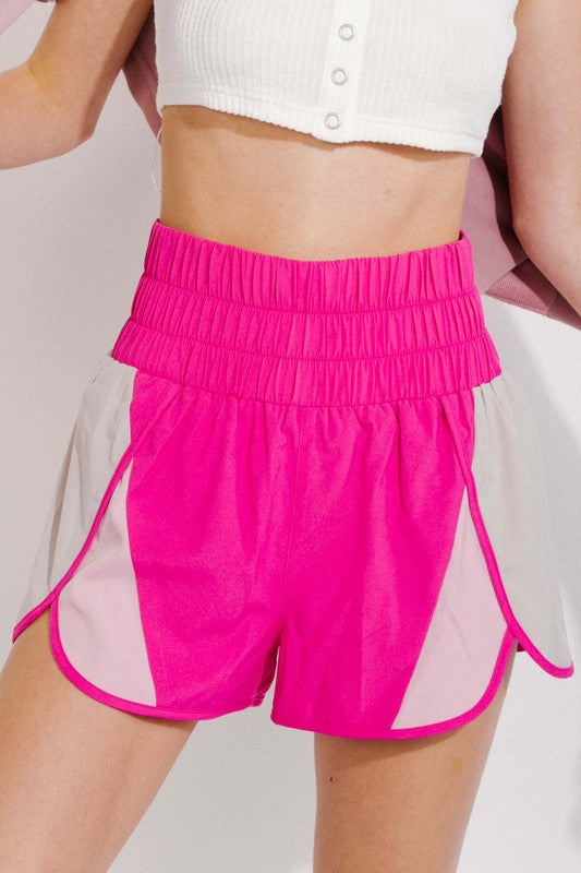 Kaylee Color-Block Shorts - Hot Pink