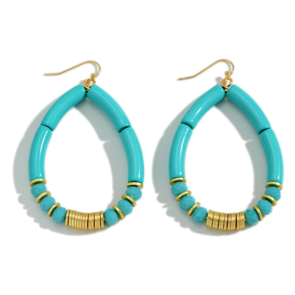 Acrylic Tube Beaded Teardrop Earrings - Turquoise