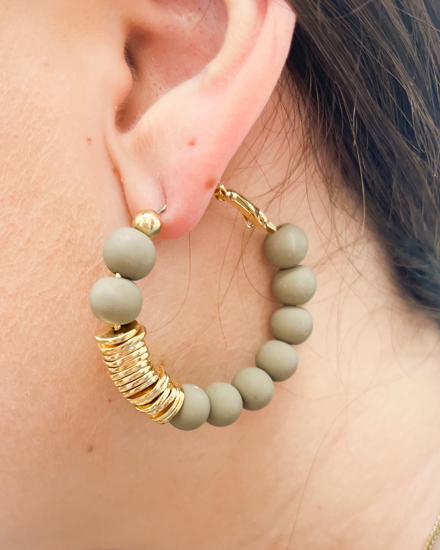 Beaded Hoops - Taupe