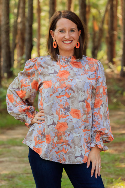 Corrine Floral Top - Coral